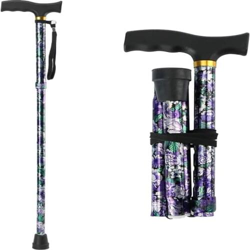 Lightweight Foldable Walking Sticks For Elderly Women Men Telescopic 93cm Adjustable Folding Floral Metal Cane Climbing Hiking
