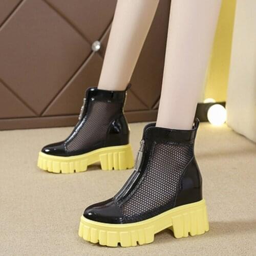 Summer Zipper New Korean Style Breathable And Comfortable Hollow Female Martin Boots Increased Short Single-Tube Boots Fashion