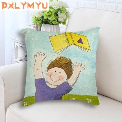 Cartoon Cushion Cover Decorative Linen Cushion Case Fairy tale illustration Printed Throw Pillow Case Sofa Home Decor