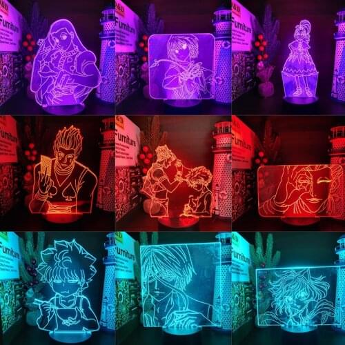 Hunter X Hunter 3d Night Lamp Anime Freecs Killua Hisoka Neferpitou Illumi Biscuit Team Cool LED Table Lamp for Room H&H Gifts