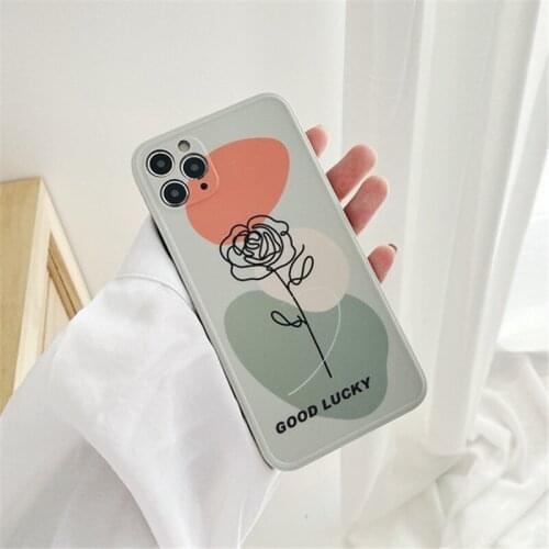 Retro line rose abstract Art Japanese Phone Case for apple iPhone 11 12 Pro Max Xr Xs Max 7 8 Plus x 7Plus case Cute Soft Cover