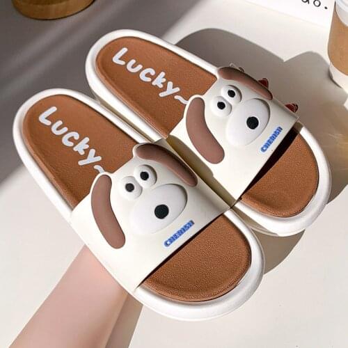 Summer Slides Women Slippers Cartoon Dog Thick Bottom Beach Casual Non-Slip Bathroom Sandals Girls Boys Shoes Zapatillas Mujer