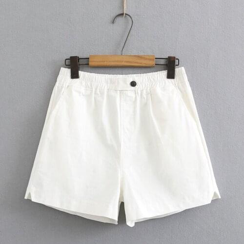Plus size elastic waist cotton button women short pants 2021 new summer casual ladies solid white black Beige shorts female