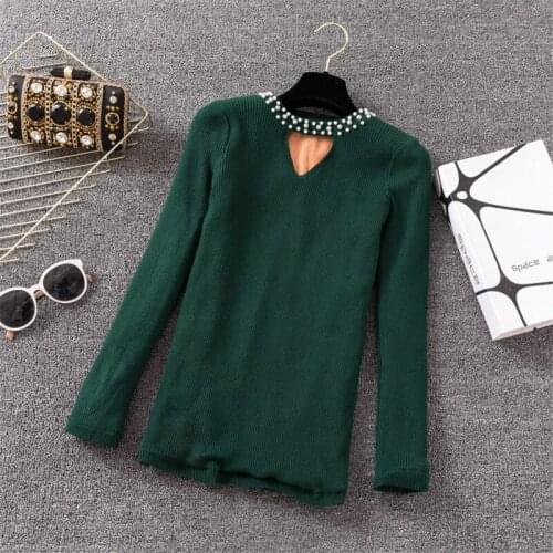 Sanishroly Autumn Winter Women Beading Sweaters Warm Thick Velvet Sweater Female Long Sleeve Knitwear Pullovers Short Tops SE354