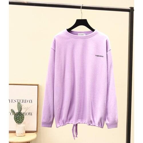 Plus size O neck knitted Solid black blue lavender women loose Sweatshirts 2021 new hoodies casual ladies pullovers female tops