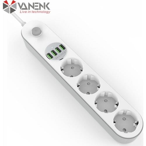 EU Power Strip Extension Socket Outlet With 4 USB Charging Ports 5v 3.4A Extension Lead for Home Office Travel