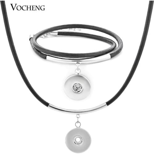 Vocheng Snap Button Jewelry Genuine Leather 18mm Pendant Necklace Bracelet Set NN-356