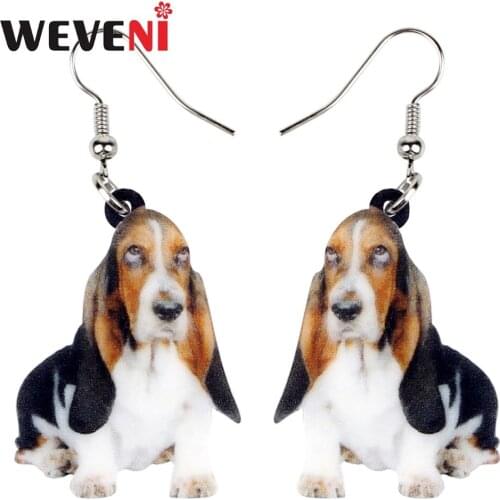 WEVENI Acrylic Cute Sitting Basset Hound Dog Earrings Dangle Drop New Trendy Animal Jewelry For Women Girls Gift Dropship Pets