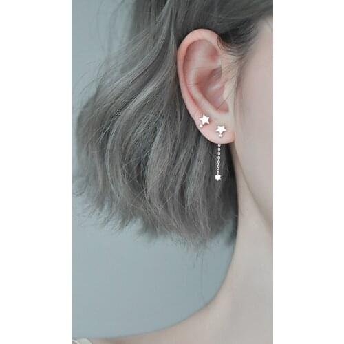925 Sterling Silver Asymmetry Star Stud Earrings For Women Wedding Jewelry boucle d'oreille Hypoallergenic eh281