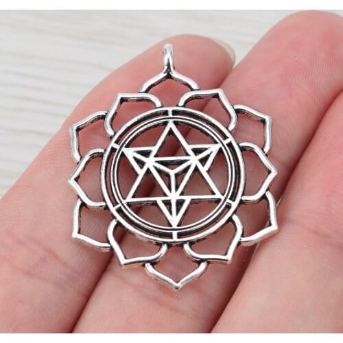 10 x Tibetan Silver Large Hollow Round Flower Merkaba Meditation Charms Pendants for Necklaces Jewelry Making Findings 39x31mm