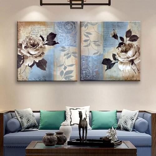 2panels canvas painting monopoly Modular pictures undertale Yellow bird cherry vintage flower painting poster Painting