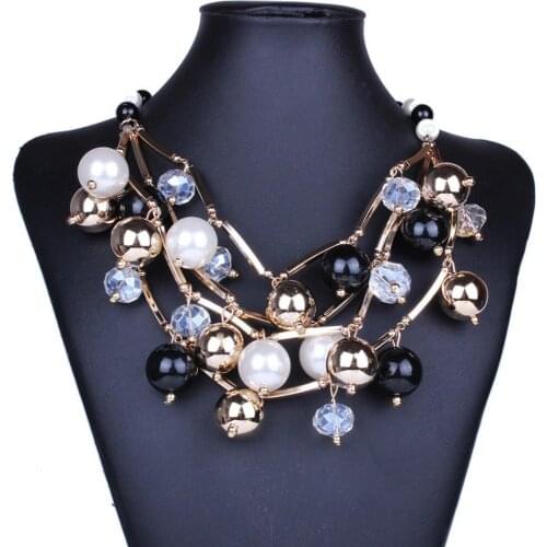 2020 Hot New Fashion Luxury Faux Pearl Multilayer Chain Bib Necklace Statement Charms Jewelry For Women Engagement Party Gift