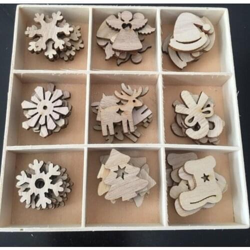 50 Pcs Cute Christmas Element Tree Ornament Wood Hanging Pendants Xmas Home Party Decor Household Festival Party Item Decoration