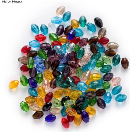50pcs Oval Faceted Crystal Glass Loose Spacer Beads Jewelry Making Sewing Handmade Shoes Bags Clothing Headwear Garment 6-11mm