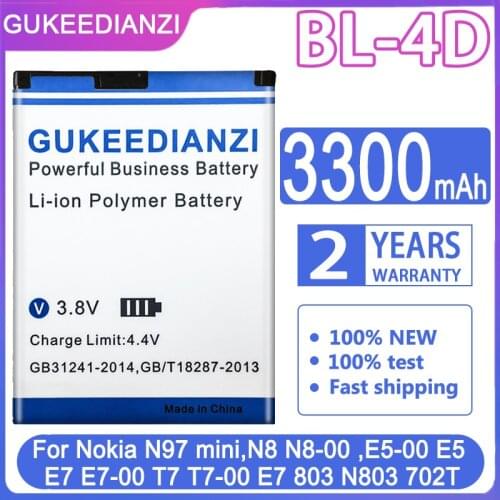 GUKEEDIANZI BL-4D 3300mAh Phone Battery for Nokia N97 Mini N8 N8-00 E5 E5-00 702T T7-00 E7 E7-00 BL4D + Power Bank