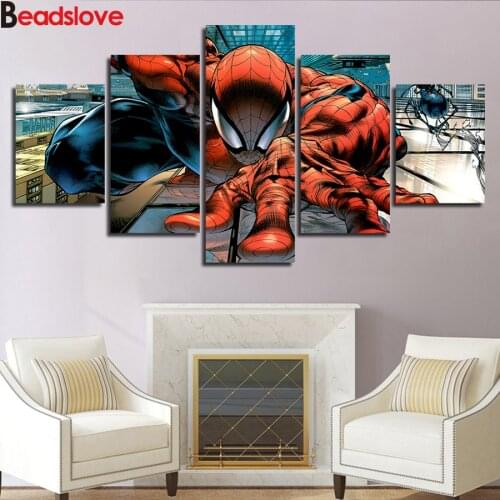 5d diy diamond painting 5 pcs, super hero diamond embroidery full drill square round Rhinestones mosaic diamond art home decor