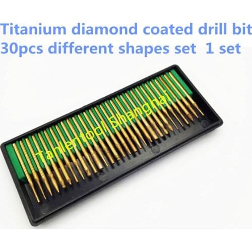 Talentool dremel use D3mmXL45mm 30 Piece Superior Titanium Coated Diamond Rotary Burr Drill Bit