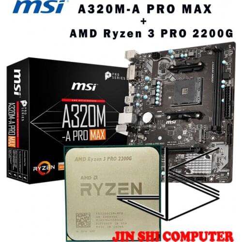 AMD Ryzen 3 PRO 2200G R3 2200G CPU + MSI A320M-A PRO MAX Motherboard Suit Socket AM4 CPU and Motherbaord Suit All new / no fan