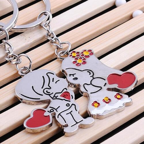 1 Pair of Keyrings Couple Lover Key Rings Chains Fob Metal Bride Groom Heart Love Keychains Gifts Car Styling Decoration