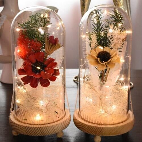Landrace Flower LED Light Glass Dome Beauty and the Beast Real Flower Forever Love Wedding Favor Party Gifts for Women Decor