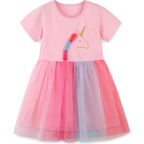 Jumping Meters 2021 New Summer Unicorn Girls Cotton Kids Clothes Vestidos Party Mesh Tutu Birthday Baby Clothing Princess Dress