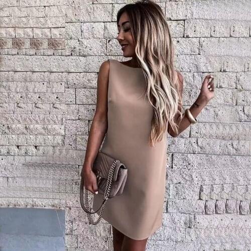 Dresses Female Fashion Summer Cotton Solid Mini Dress Sleeveless Back Hollow out Elegant Womens Little Dresses For Party