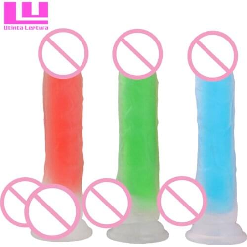 Utinta Leptura Noctilucous Dildo with Suction Cup,Sex Toys for Female Masturbation Candy Color Dildos Silicone Penis for Women