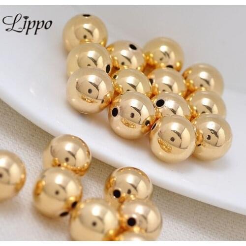 25pcs 2 3 4 5 6 8 10 12mm smooth round copper bead Yellow Gold Color Fine Space Loose metal ball beads parts to make jewelry