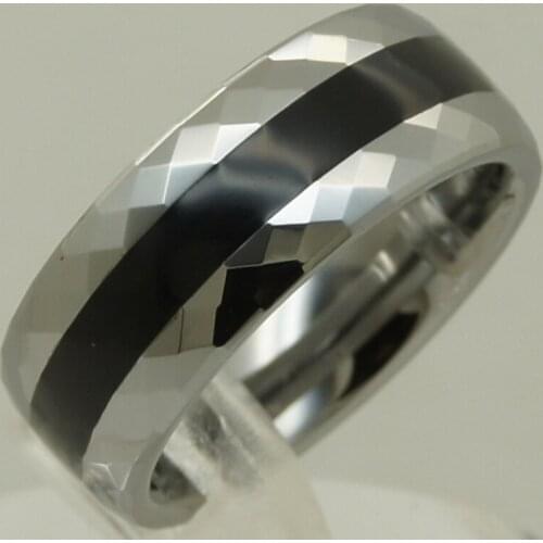 Classic black scratch proof ceramic inlayed multi facet hi tech tungsten ring