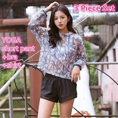 3 Piece Set YOGA SHORTS Gym Pant+Bra+Yoga Shirt Girl Set Dance sweat uptake Female Clothes Running Sport Suit Breathable Fitness