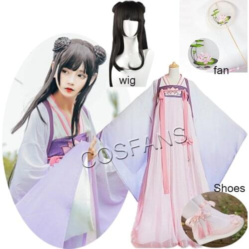 Anime Mo Dao Zu Shi Jiang Yan Li Cosplay Costume Grandmaster of Demonic Cultivation Halloween Costumes women Wigs and shoes fan