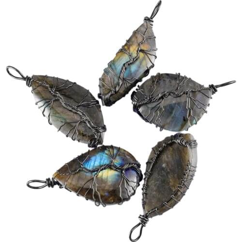 SUNYIK Handmade Copper Wire Wrapped Tree of Life Labradorite Pendant fit Necklace,Healing Reiki Irregular Stone Fashion Jewelry