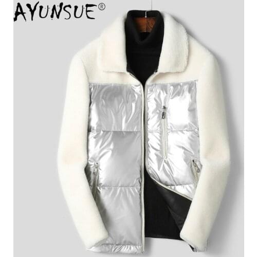 AYUNSUE Winter Men Jacket White Clothes 2020 Mens Down Jackets 100% Wool Fur Coat Cashmere Shiny Clothing Ropa Hombre LXR420