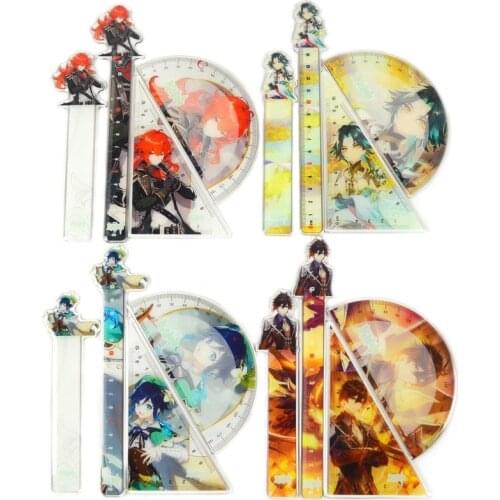 Genshin Impact Ruler Triangular Rulers Set Protractor Cute School Supplies Cartoon Anime Drafting Supplies Student Stationery