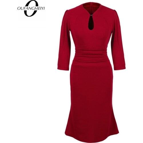 Fashion Casual Women Solid Color Mandarin Business Half Sleeve Hole Sexy Bodycon Slim Dress EG823