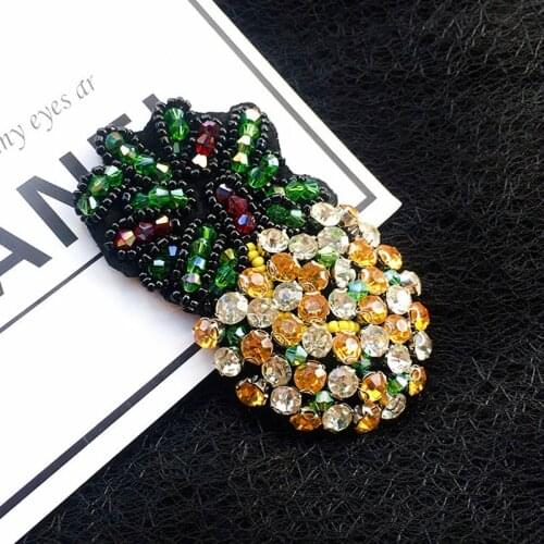 Pineapple Rhinestone Patches for Clothing DIY Sewing on Beaded Applique for Jackets Clothes Decorative Beading Crystal Patch