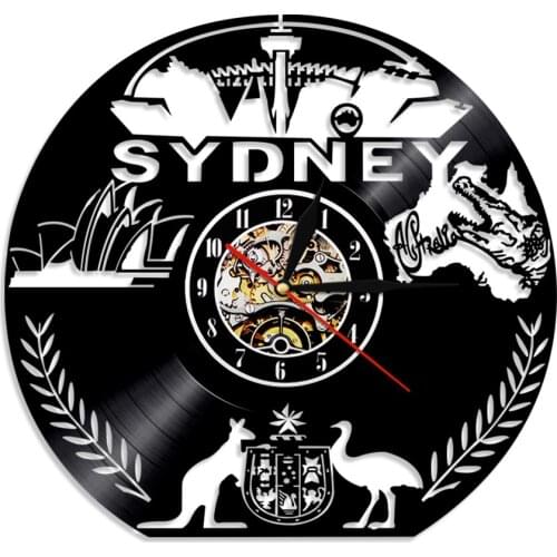 Australian Clocks Sydney Vinyl Record Wall Clock Sydney Skyline Art Hanging Watch Silent LED Lighting Night Lamp Tourist Gift