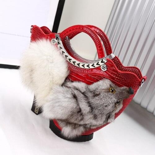 New Women High-heeled Shoes Bag Fox Head Fur Bag High-end Fur For Womens Banquet Casual Bag a6946