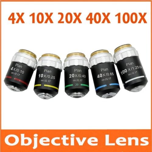 4X 10X 20X 40X 60X 100X Flat Field Infinite Achromatic Infinity Plan Objective Lens for Biological Microscope Lab in High School