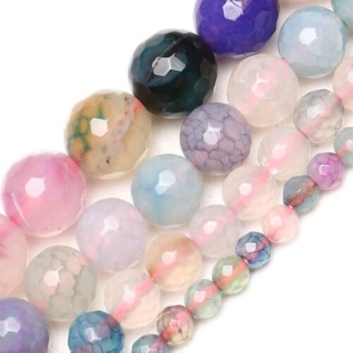 Wholesale Natural Stone Beads Faceted Pink Fire Dragon Veins Agates Round Loose Stone Bead 6/8/10/12mm For Jewelry Making DIY