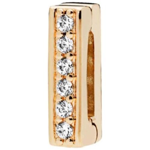 Genuine 925 Sterling Silver Bead Charm Gold Reflexions Timeless Sparkle Clip Beads Fit Pan Bracelet & Bangle Diy Jewelry