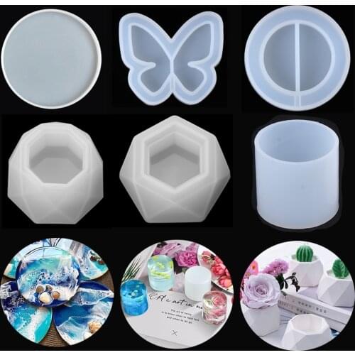 Transparent Epoxy Resin Casting Molds Round Coaster Flowerpot Key Chain Silicone Casting Mould Jewelry Pendant Agate Making Tool