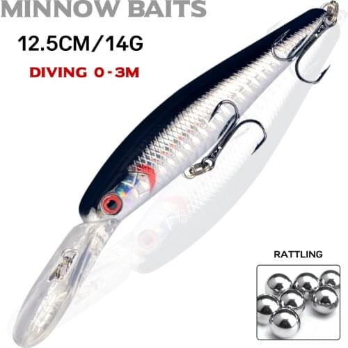 LINGYUE 1PCS Big Minnow Hard Crankbait 12.5cm/14g Fishing Lure Deep Diving Wobbler 4# Treble Hooks Artificial Bait Pesca H076