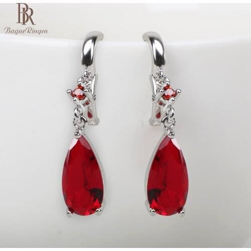Bague Ringen Silver 925 Jewelry Gemstones Earrings for Women Water Drop Shaped AAA Zircon Female Long Ear drops for Anniversary