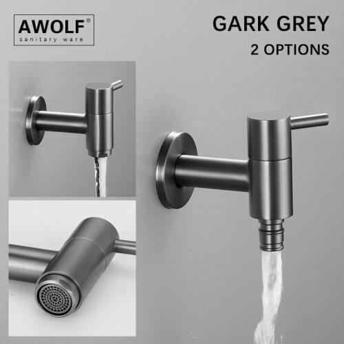 Dark Grey Solid Brass Washing Machine Tap 1/2 Wall Mounted Mop Pool Tap Bibcocks Garden Faucet Round Design AF6148