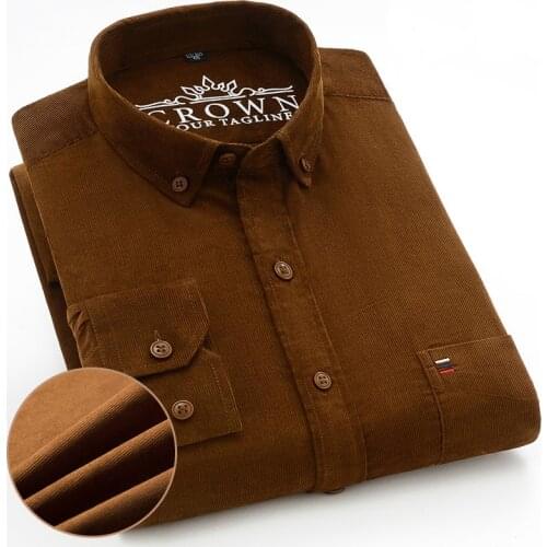 Thick MEN Shirt Corduroy 100% Cotton Oversized Button Up Shirt Middle Aged Longsleeve Shirt for Men Casual Pocket Business L-7XL