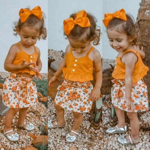 Toddler Kid Baby Girl Sling Top Floral Dress Skirt Outfit Clothes Summer 1-6Y