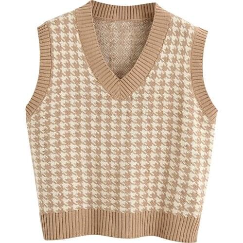 V-neck Knitted Vest Womens Sweater Womens Casual V-neck Pullover Shirt Collision Color Sleeveless Sweater Vest#g30