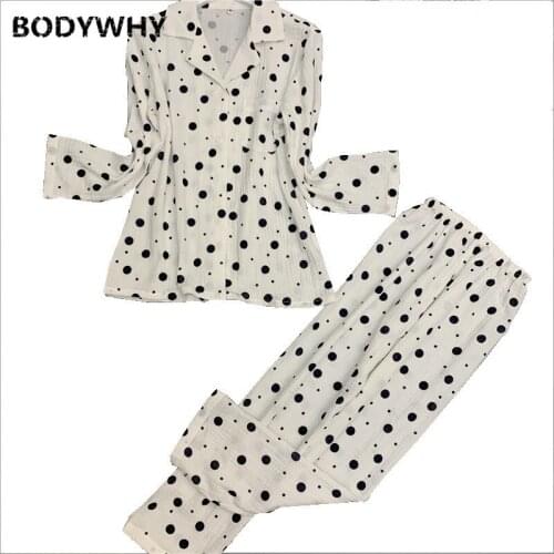 2020 Spring and Autumn Cotton Ladies Pajamas Two-piece Long-sleeved Plus Size Cotton Yarn Home Clothes Girl
