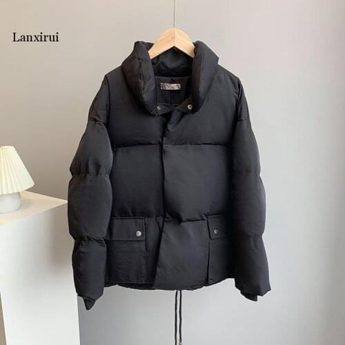 Femme Parkas Coat Women Cotton Casual Loose Solid Beige Bread Short Jacket Winter Autumn Fashion Korean Style